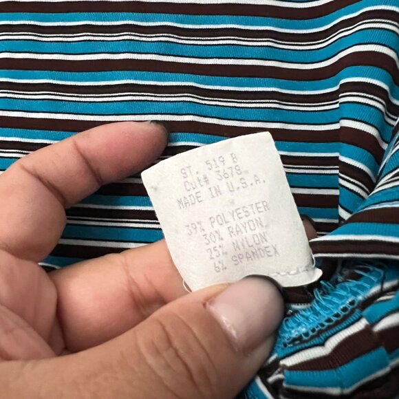 VTG Geary Roark Kamisato Blue Brown Striped Short Sleeve Midi Dress Womens XS - Picture 8 of 8